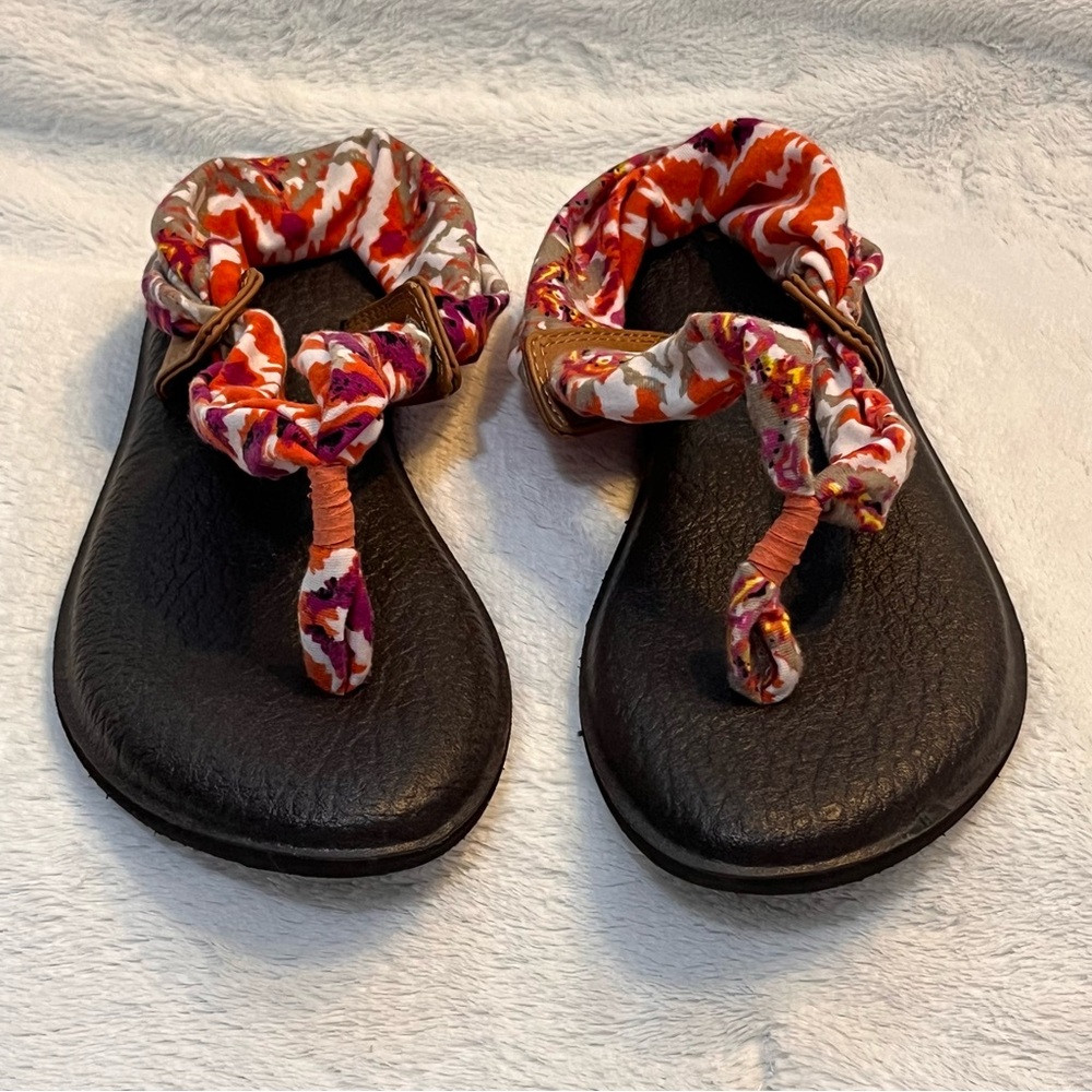 Sanuk Yoga Sling Slingback Sandals Womens 8 Floral Knit Casual Thong Flats
